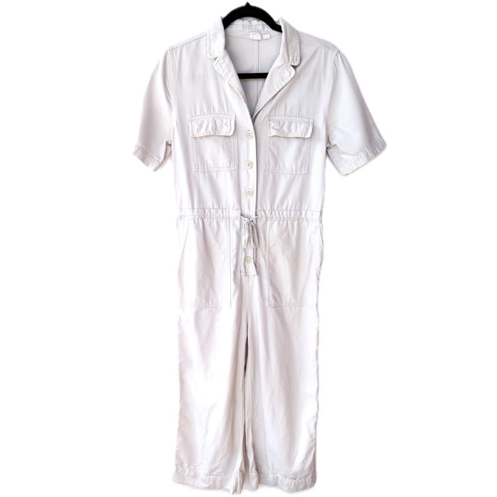 GAP Short Sleeve Carl Stone Gray Cotton Lyocell Utility Jumpsuit Size 0